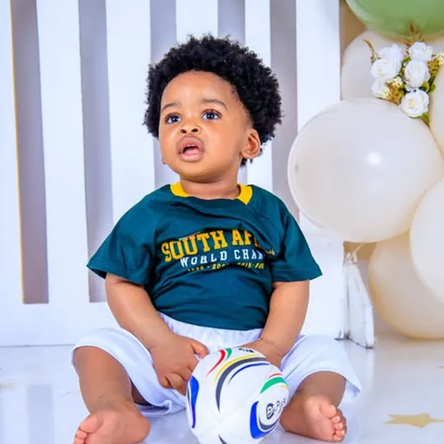 Baby's first birthday session, South Africa rugby jersey and soccer ball